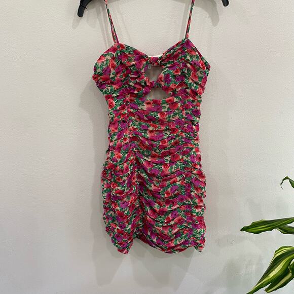 Endless Rose Floral Fitted Summertime Ruched Mini Dress Size Small - Picture 2 of 12
